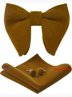 Pre-Tied Velvet Bow Tie Set with Cufflinks and Pocket Square
